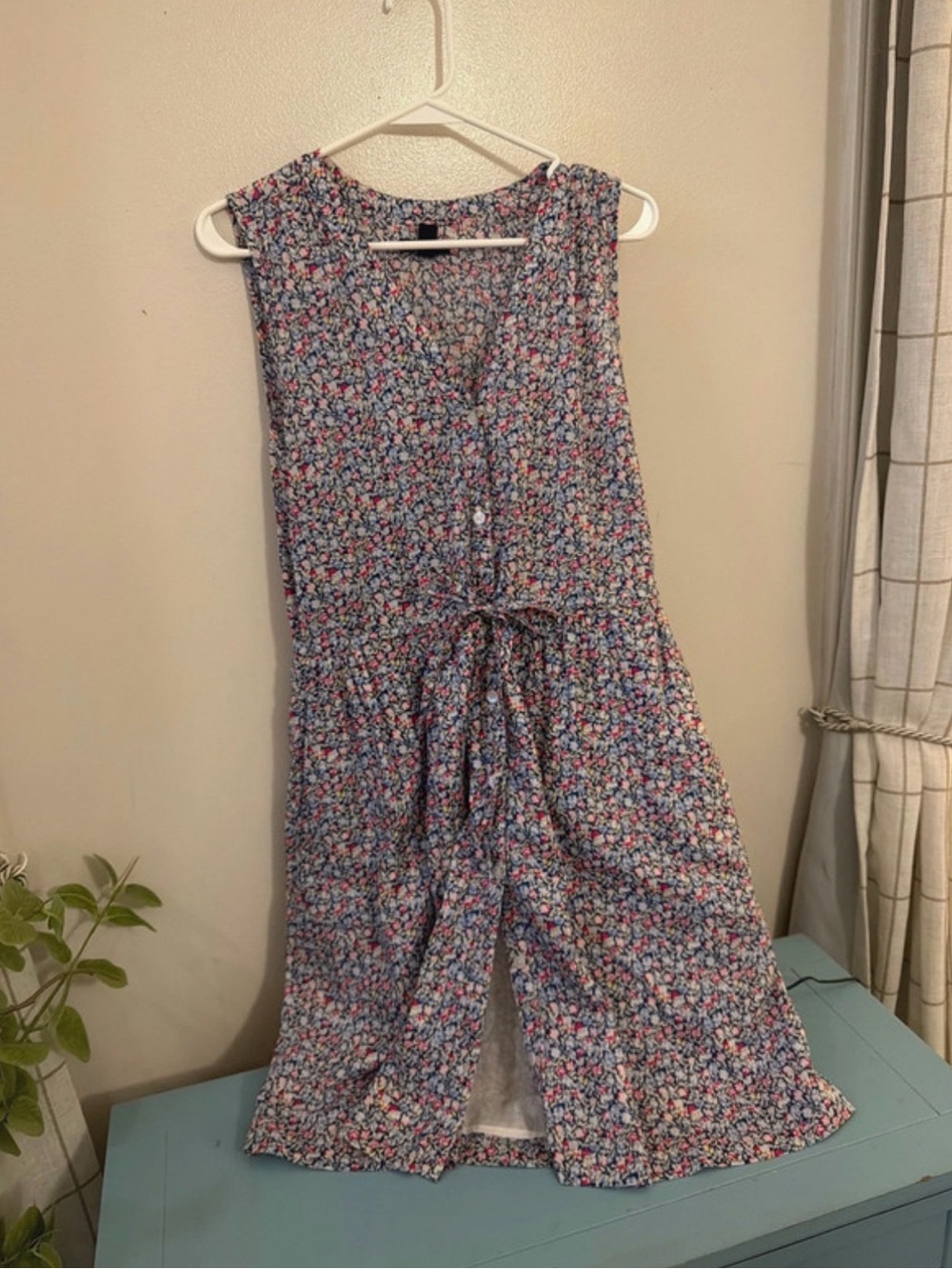 GAP Blue Floral Midi Dress with Pink & BlueAccents